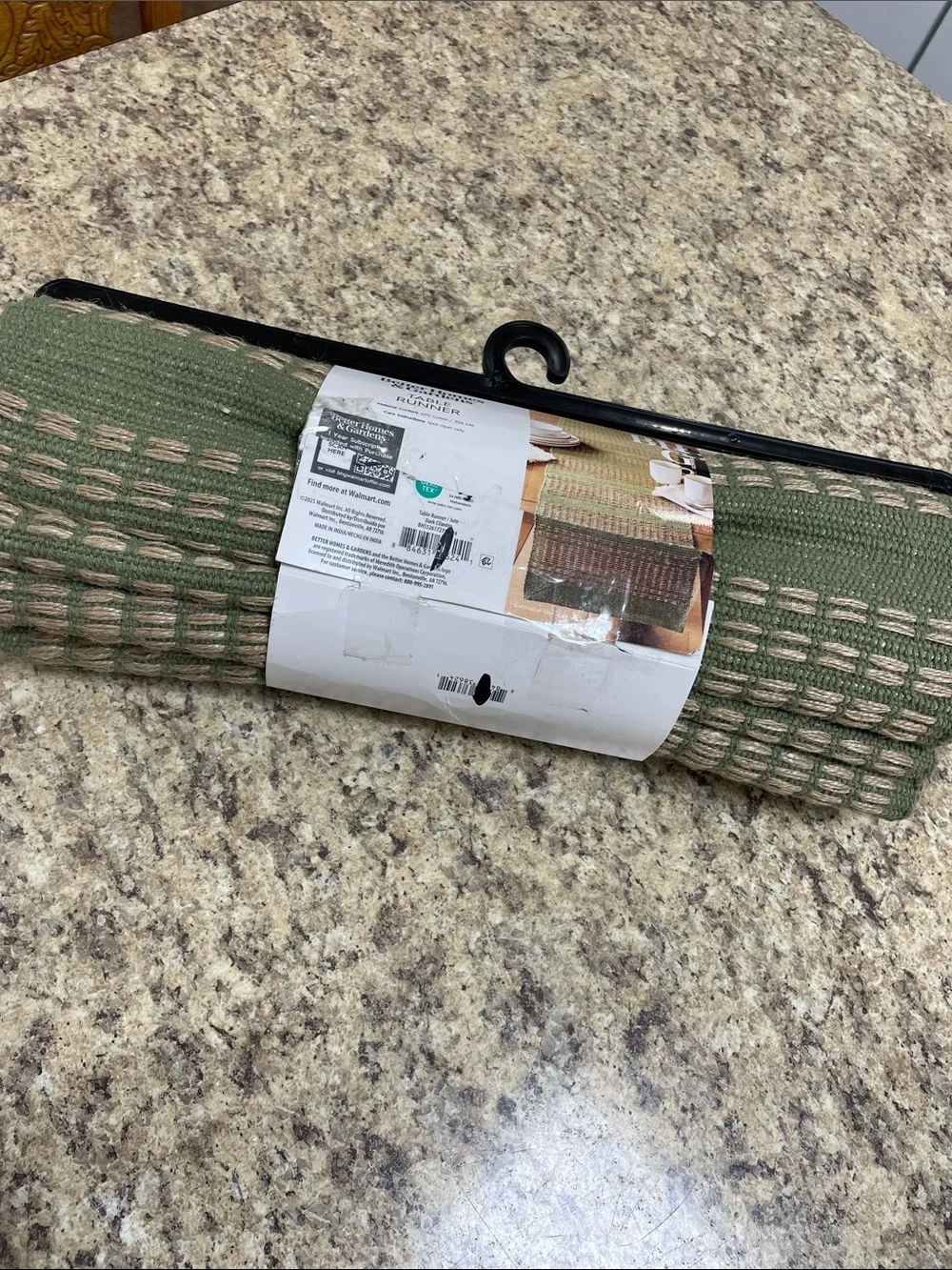 Better Homes & Gardens Table Runner. Natural Jute. Dark Cilantro. 14”W x 90”L